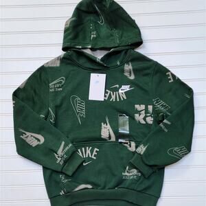 Nike Kids' Sportswear Club Fleece French Terry Printed Hoodie Size L: Fir/White